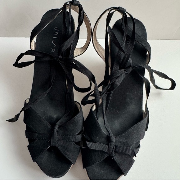 Unisa Elegant Black platform Wedge Sandals lace ankle - Picture 6 of 13